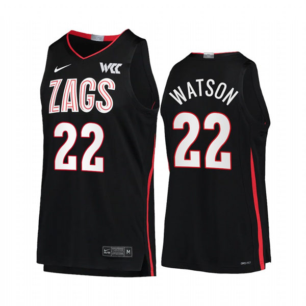 Mens Gonzaga Bulldogs #22 Anton Watson Nike 2021-22 Black WCC College Basketball Game Jersey