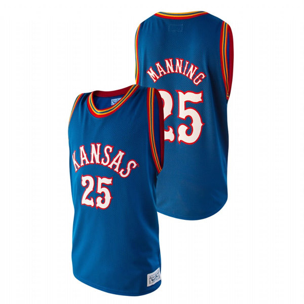 Men's Kansas Jayhawks #25 Danny Manning Royal Retro College Basketball Classic Jersey