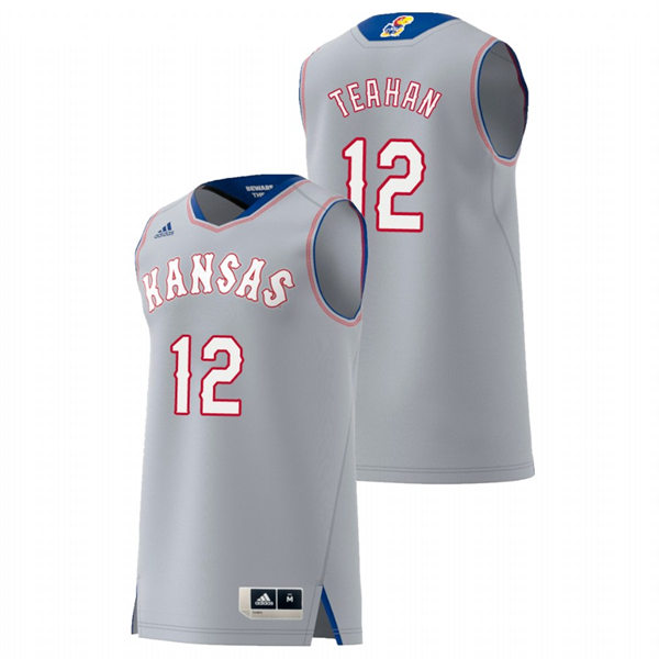 Mens Kansas Jayhawks #12 Chris Teahan Adidas 2018-20 Gray Swingman Basketball Jersey