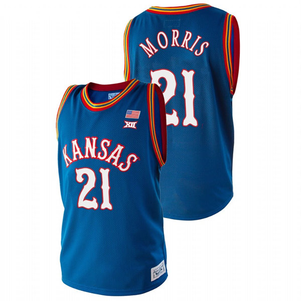 Mens Kansas Jayhawks #21 Markieff Morris Royal Retro College Basketball Classic Jersey