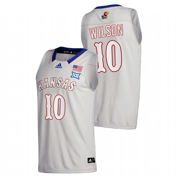 Men's Kansas Jayhawks #10 Jalen Wilson Adidas Gray Stitched College Basketball Jersey