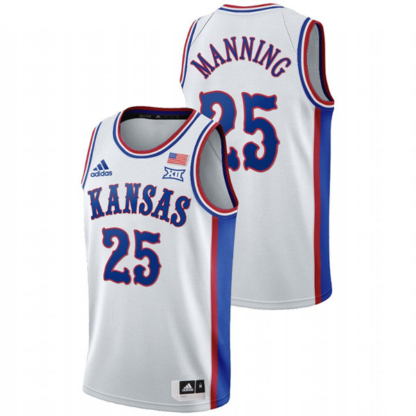 Men's Kansas Jayhawks #25 Danny Manning White College Basketball 1990s Throwback Jersey