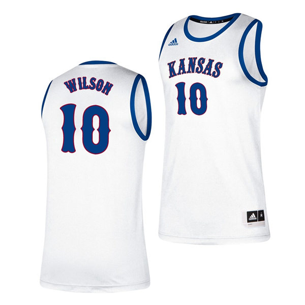 Mens Kansas Jayhawks #10 Jalen Wilson White Retro College Basketball Classic Jersey 