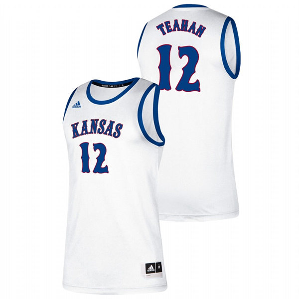 Men's Kansas Jayhawks #12 Chris Teahan White Retro College Basketball Classic Jersey