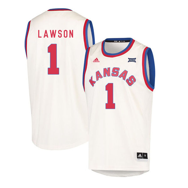 Men's Kansas Jayhawks #1 Dedric Lawson White Red Round Neck Throwback Basketball Jersey