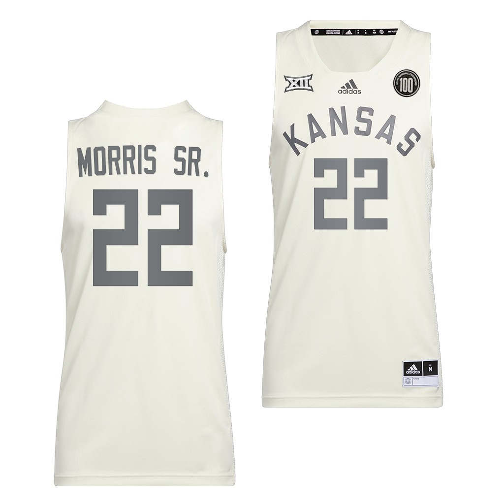 Mens Kansas Jayhawks #22 Marcus Morris Sr. Adidas White 2022 Retro 100 Anniversary of 1922 Helms National Champs Jersey