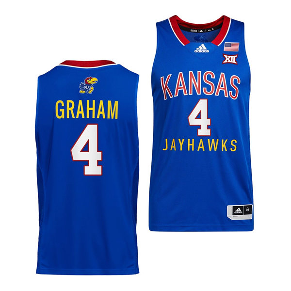 Mens Kansas Jayhawks #4 Devonte' Graham Adidas Royal Throwback College Basketball Jersey