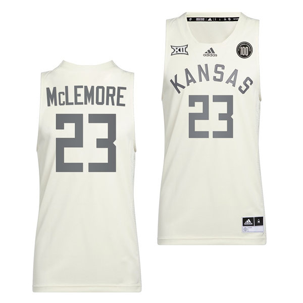 Mens Kansas Jayhawks #23 Ben McLemore Adidas White 2022 Retro 100 Anniversary of 1922 Helms National Champs Jersey