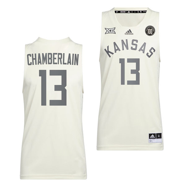 Mens Kansas Jayhawks #13 Wilt Chamberlain Adidas White 2022 Retro 100 Anniversary of 1922 Helms National Champs Jersey