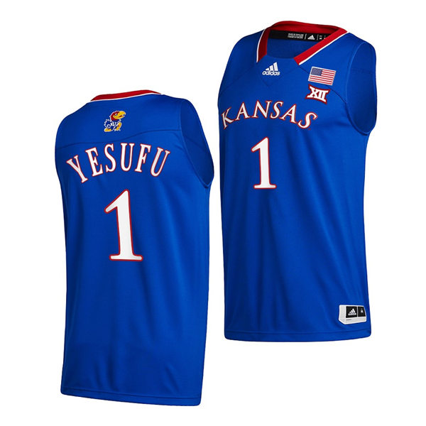 Mens Kansas Jayhawks #1 Joseph Yesufu Royal Adidas Stitched College Basketball Game Jersey