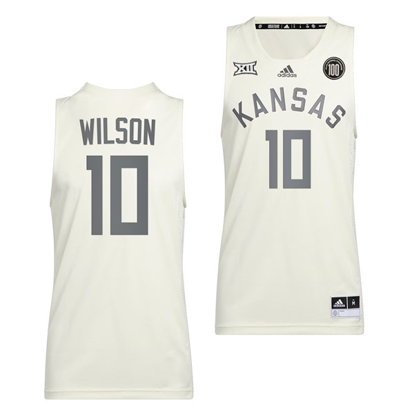 Mens Kansas Jayhawks #10 Jalen Wilson Adidas White 2022 Retro 100 Anniversary of 1922 Helms National Champs Jersey