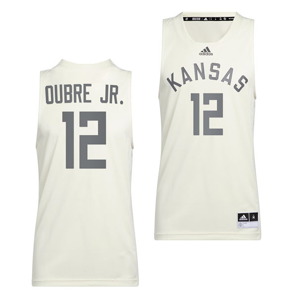 Mens Kansas Jayhawks #12 Kelly Oubre  Jr. Adidas White 2022 Retro 100 Anniversary of 1922 Helms National Champs Jersey