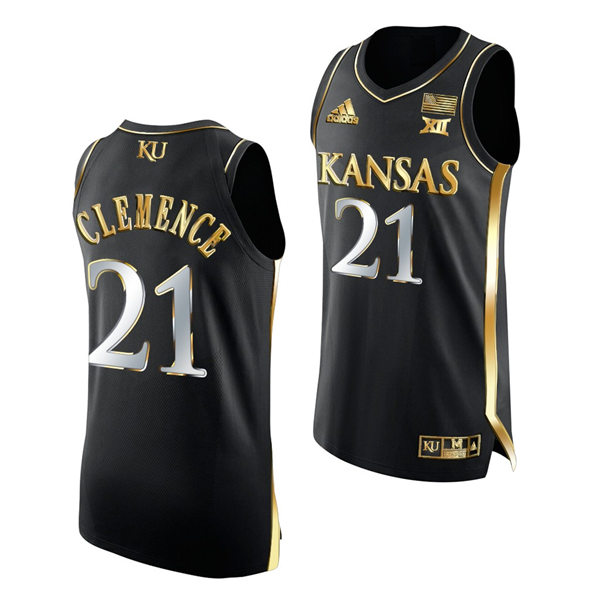 Mens Kansas Jayhawks #21 Zach Clemence 2021-22 Black Golden Edition College Basketball Jersey