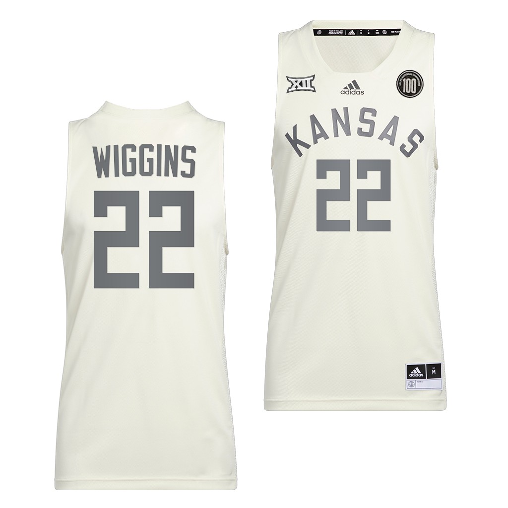 Mens Kansas Jayhawks #22 Andrew Wiggins Adidas White 2022 Retro 100 Anniversary of 1922 Helms National Champs Jersey