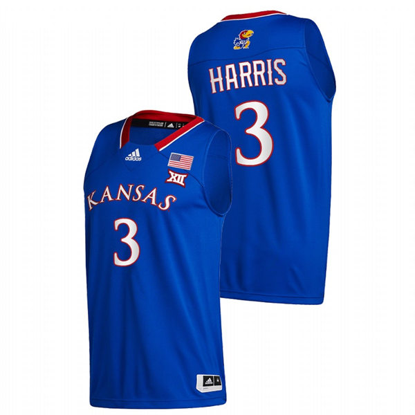 Men's Kansas Jayhawks #3 Dajuan Harris Royal Adidas Stitched College Basketball Game Jersey