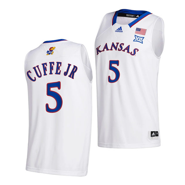 Mens Kansas Jayhawks #5 Kyle Cuffe Jr. White Adidas Stitched College Basketball Game Jersey
