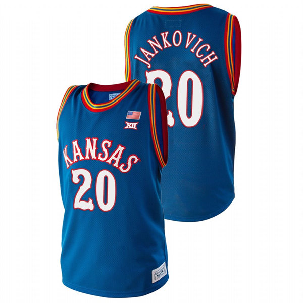 Men's Kansas Jayhawks #20 Michael Jankovich Royal Retro College Basketball Classic Jersey