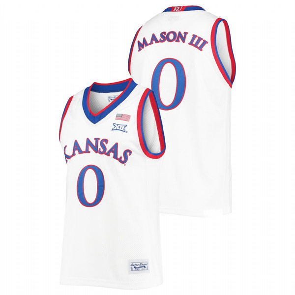 Men's Kansas Jayhawks #0 Frank Mason III 2018-20 White Adidas College Basketball Game Jersey