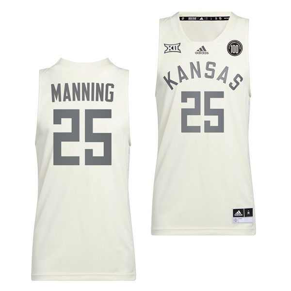 Mens Kansas Jayhawks #25 Danny Manning Adidas White 2022 Retro 100 Anniversary of 1922 Helms National Champs Jersey