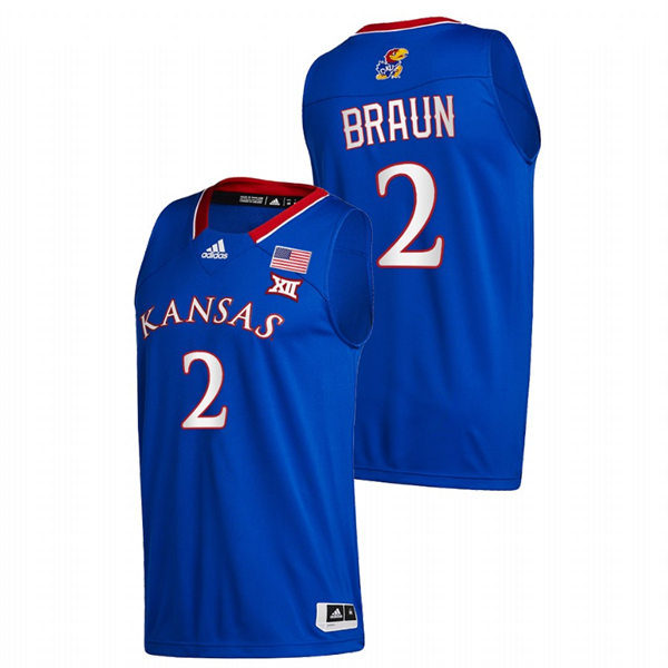 Men's Kansas Jayhawks #2 Christian Braun Royal Adidas Stitched College Basketball Game Jersey