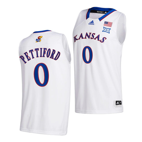 Mens Kansas Jayhawks #0 Bobby Pettiford White Adidas Stitched College Basketball Game Jersey