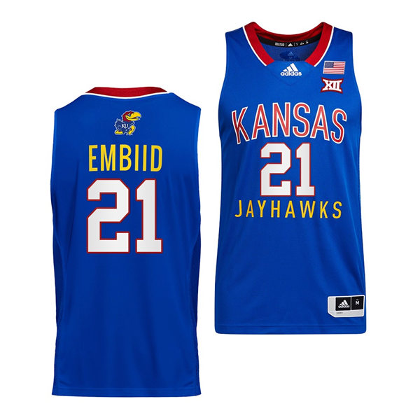Mens Kansas Jayhawks #21 Joel Embiid Adidas Royal Throwback College Basketball Jersey