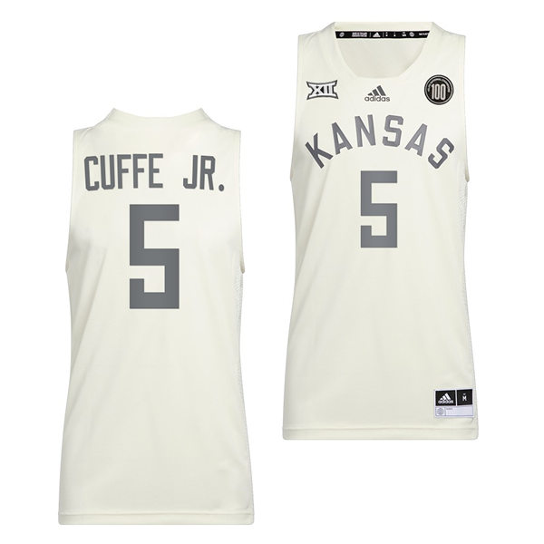 Mens Kansas Jayhawks #5 Kyle Cuffe Jr. Adidas White 2022 Retro 100 Anniversary of 1922 Helms National Champs Jersey