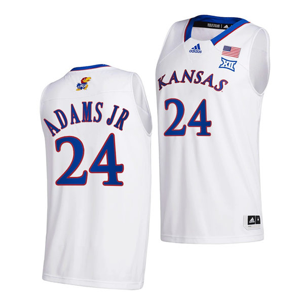Mens Kansas Jayhawks #24 K. J. Adams Jr. White Adidas Stitched College Basketball Game Jersey