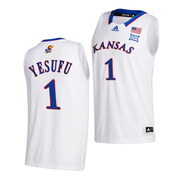 Mens Kansas Jayhawks #1 Joseph Yesufu White Adidas Stitched College Basketball Game Jersey