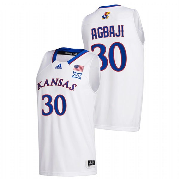 Men's Kansas Jayhawks #30 Ochai Agbaji White Adidas Stitched College Basketball Game Jersey