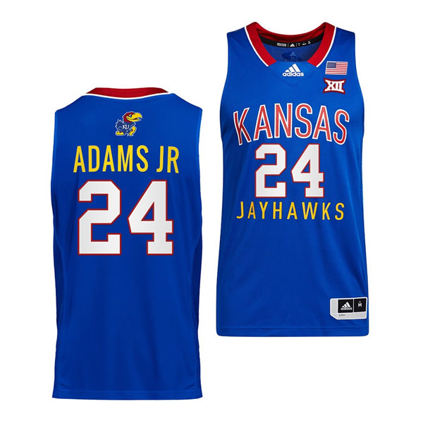 Mens Kansas Jayhawks #24 K. J. Adams Jr. Adidas Royal Throwback College Basketball Jersey