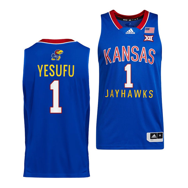 Mens Kansas Jayhawks #1 Joseph Yesufu Adidas Royal Throwback College Basketball Jersey