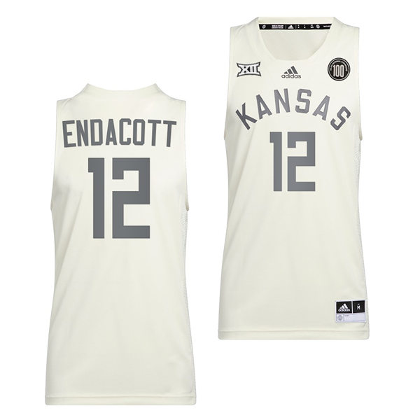 Mens Kansas Jayhawks #12 Paul Endacott Adidas White 2022 Retro 100 Anniversary of 1922 Helms National Champs Jersey