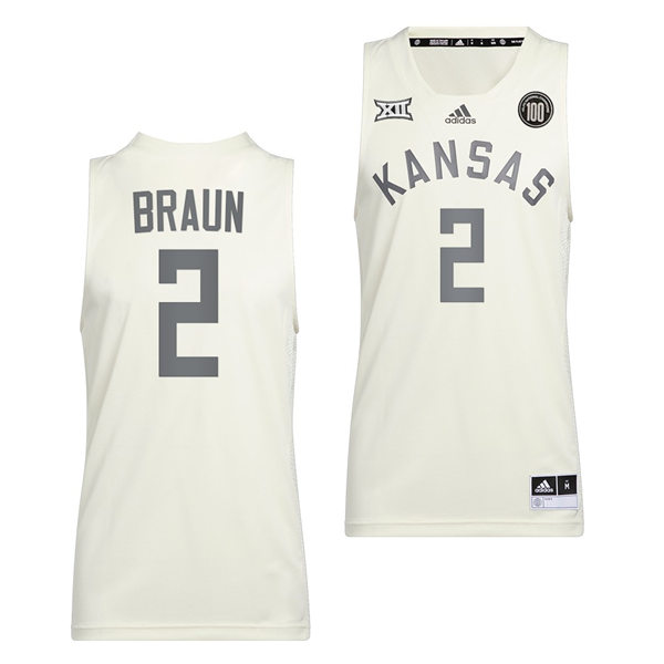 Mens Kansas Jayhawks #2 Christian Braun Adidas White 2022 Retro 100 Anniversary of 1922 Helms National Champs Jersey