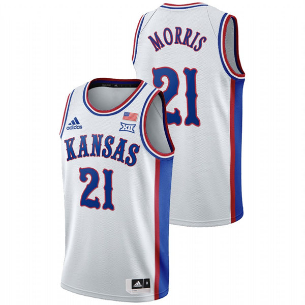 Men's Kansas Jayhawks #21 Markieff Morris White College Basketball 1990s Throwback Jersey Men's Kansas Jayhawks #21 Markieff Morris White College Basketball 1990s Throwback Jersey