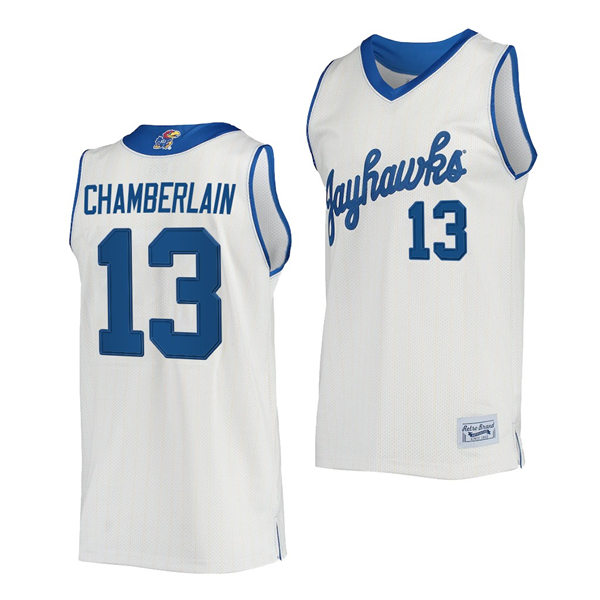 Mens Kansas Jayhawks #13 Wilt Chamberlain Cream Retro Commemorative Classic College Basketball Jersey