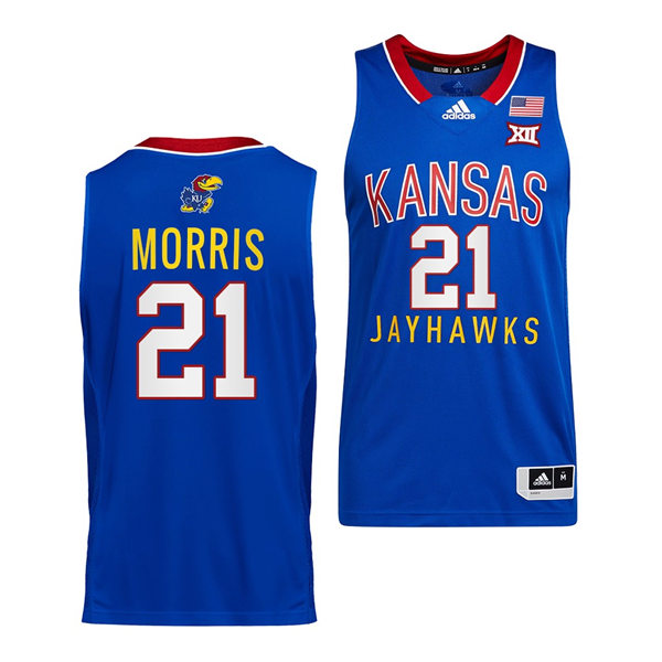 Mens Kansas Jayhawks #21 Markieff Morris Adidas Royal Throwback College Basketball Jersey