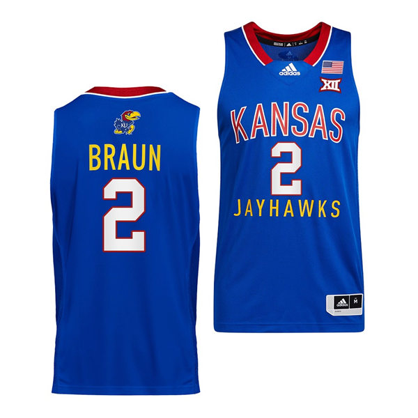 Mens Kansas Jayhawks #2 Christian Braun Adidas Royal Throwback College Basketball Jersey