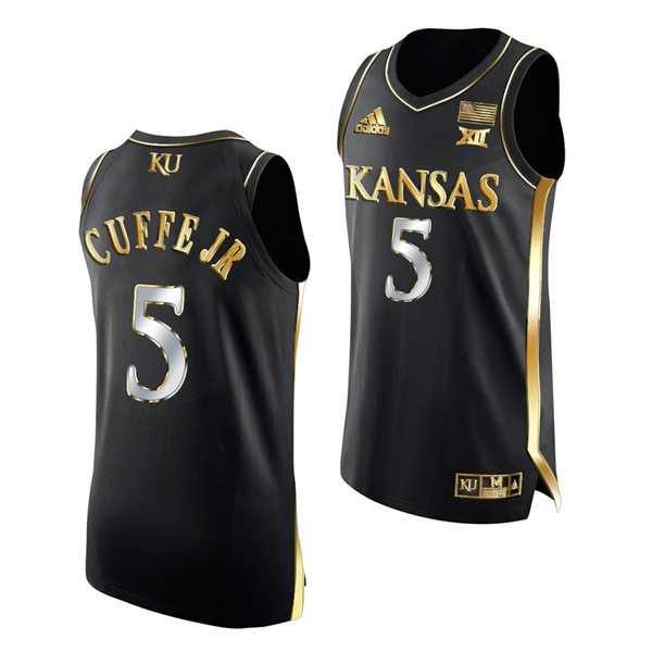 Mens Kansas Jayhawks #5 Kyle Cuffe Jr. 2021-22 Black Golden Edition College Basketball Jersey