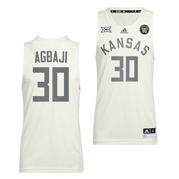 Mens Kansas Jayhawks #30 Ochai Agbaji Adidas White 2022 Retro 100 Anniversary of 1922 Helms National Champs Jersey