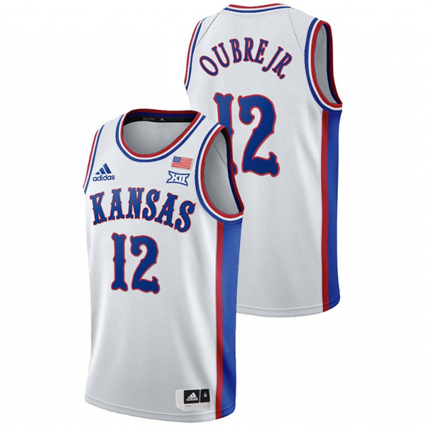 Men's Kansas Jayhawks #12 Kelly Oubre Jr. White College Basketball 1990s Throwback Jersey