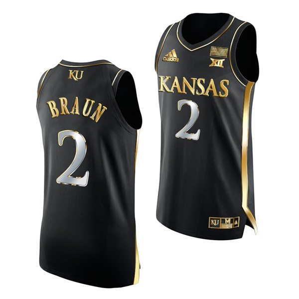Mens Kansas Jayhawks #2 Christian Braun 2021-22 Black Golden Edition College Basketball Jersey