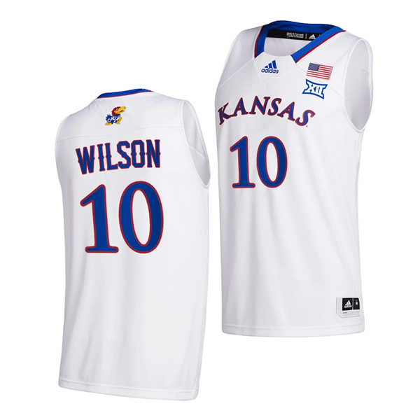 Mens Kansas Jayhawks #10 Jalen Wilson White Adidas Stitched College Basketball Game Jersey