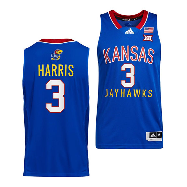 Mens Kansas Jayhawks #3 Dajuan Harris Jr. Adidas Royal Throwback College Basketball Jersey