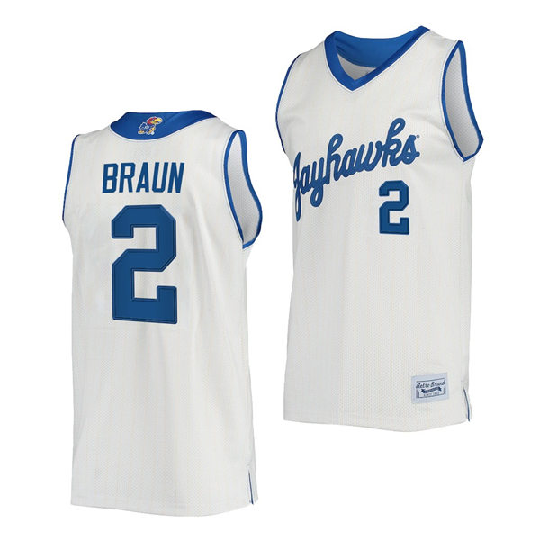 Mens Kansas Jayhawks #2 Christian Braun Cream Retro Commemorative Classic College Basketball Jersey