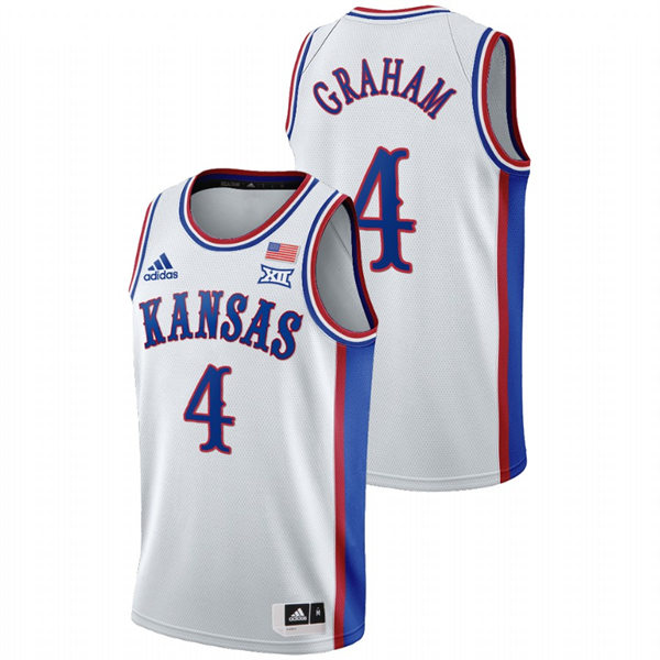 Men's Kansas Jayhawks #4 Devonte' Graham White College Basketball 1990s Throwback Jersey