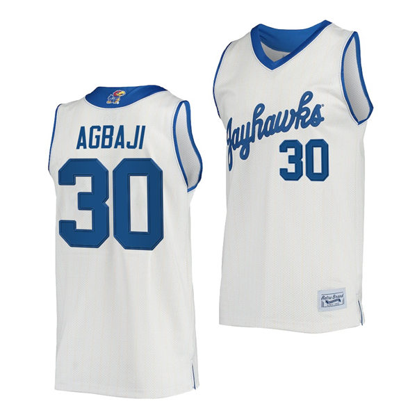 Mens Kansas Jayhawks #30 Ochai Agbaji Cream Retro Commemorative Classic College Basketball Jersey