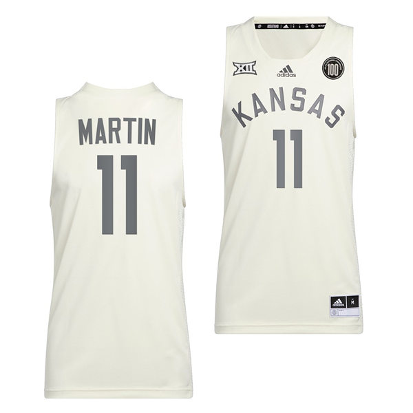 Mens Kansas Jayhawks #11 Remy Martin Adidas White 2022 Retro 100 Anniversary of 1922 Helms National Champs Jersey