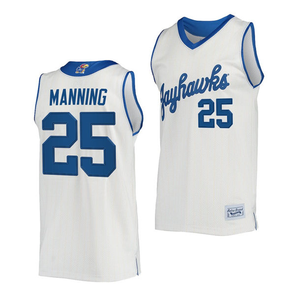 Mens Kansas Jayhawks #25 Danny Manning Cream Retro Commemorative Classic College Basketball Jersey