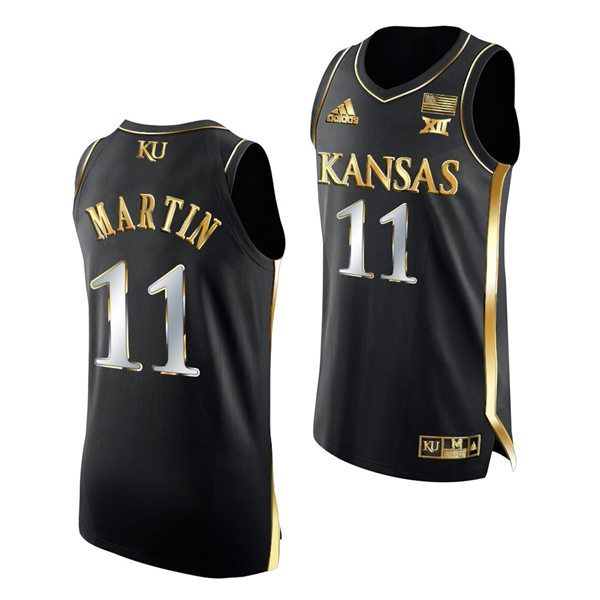 Mens Kansas Jayhawks #11 Remy Martin 2021-22 Black Golden Edition College Basketball Jersey